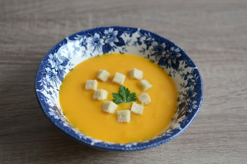 Pumpkin cream-soup with croutons