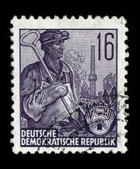 Stamp printed in GDR, shows a worker, series Five-year plan, circa 1955