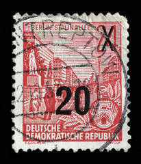 Stamp printed in GDR, shows Stalin Avenue with inscription Berlin, Stalin Avenue, series Five-year plan, circa 1955