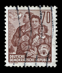 Stamp printed in GDR, shows a family, series Five-year plan, circa 1955