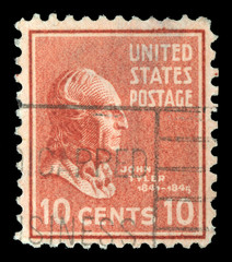 Stamp printed in the USA shows image of President John Tyler, circa 1932