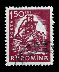 Stamp printed in Romania shows Blast furnace from the series Daily life, circa 1960.