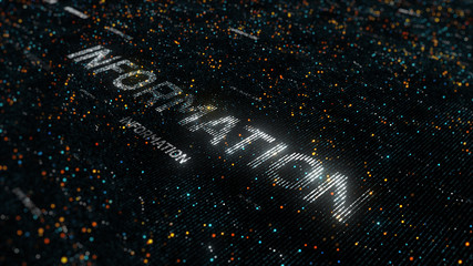 computer theme word made of random dots on fractured string background with glow, abstract digital background with depth of field, particle style illustration