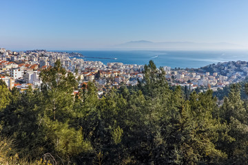 Panoramic view to city of Kavala, East Macedonia and Thrace, Greece