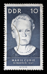 Stamp printed by GDR , shows Marie Sklodowska Curie, circa 1967.