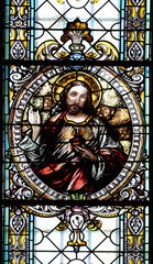 Sacred heart of Jesus, stained glass window in Cathedral of St Nicholas in Novo Mesto, Slovenia 