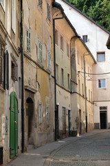 Street in the old city center of Ljubljana, Slovenia