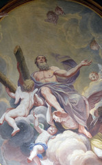 Saint Andrew the Apostle, fresco on the ceiling  of the Cathedral of St Nicholas in Ljubljana, Slovenia
