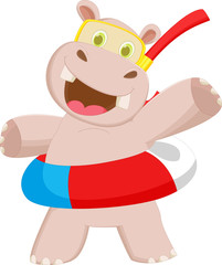 happy cartoon hippo with buoys