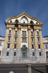 Fototapeta na wymiar Ursuline Church of the Holy Trinity in Ljubljana, the capital of Slovenia
