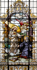Jesus and Saint Margaret Mary Alacoque, stained glass window in the Basilica of the Sacred Heart of...