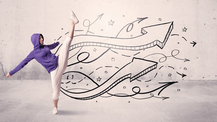 Street dancer with arrows and stars