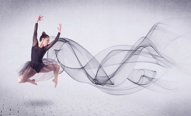 Plakat Modern ballet dancer performing with abstract swirl