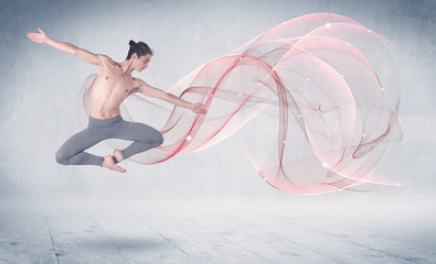 Naklejka na ściany i meble Dancing ballet performance artist with abstract swirl