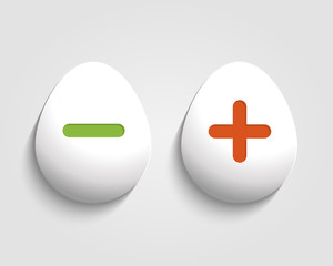 Obraz premium Realistic egg buttons Vector add, cancel, or the plus and minus signs on egg buttons in form egg icons isolated on white background