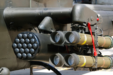 Wire-guide anti-tank missile and 19-tube rocket launcher for 2.75-inch air to ground rocket mounted on hardpoint of attack helicopter 