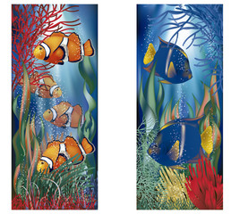 Underwater banners tropical fish, vector illustration