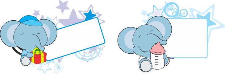 sweet baby elephant cartoon set in vector format