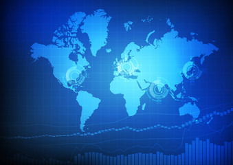 Vector : World map with business graph on blue background