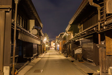 Takayama town in night at gifu japan.