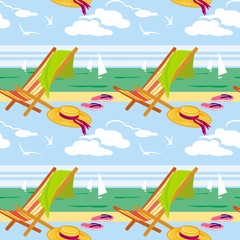 Seamless pattern with deckchair and sea
