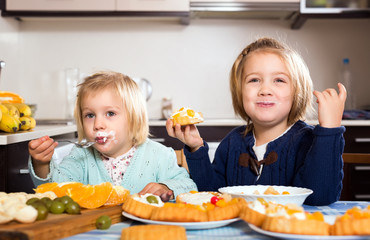 Girls eating pastry dessert