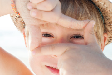 Boy Make Picture Frame Photography Hands Summer