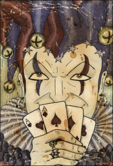 Old scratched card with Joker