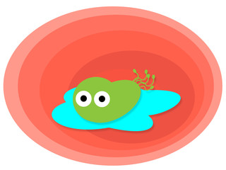 This cartoon-like flat illustration depicts a helicobacter pylori in stomach. 