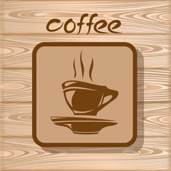 Сoffee icon on a wooden background. Vector illustration