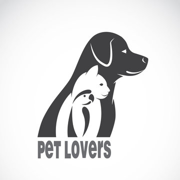 Vector image of an dog cat and bird on white background. Animal
