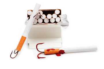 cigarette with a fishing hook.