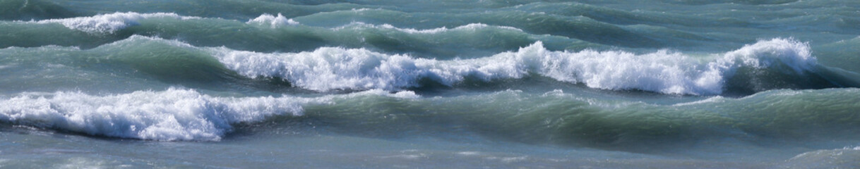 Winter waves on Lake Michigan in February at Michigan City Indiana