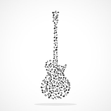 Music notes forming an electric guitar