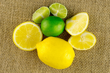 Aerial view of arrangement of sour citrus fruits