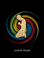 Kneeling Man Praying, designed on colorful spin background graphic vector.