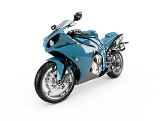 Steel Blue motorcycle isolated on a white background.