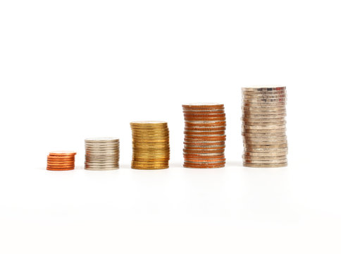  Coins graph, Money graph on a white background