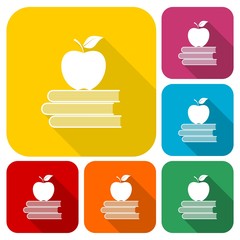 Education icons, Vector book with apple set with long shadow