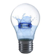 Light bulb with water isolated on white