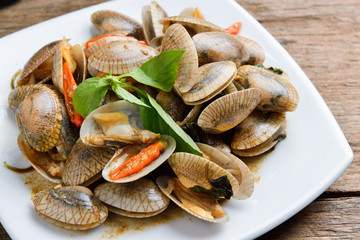 Stir fried clams with roasted chili paste,Thailand food
