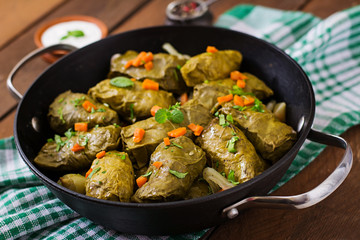 Dolma stuffed with rice and meat - greek traditional appetizer