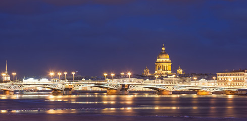 Annunciation bridge, St. Isaac's Cathedral, night  Saint- Petersburg, Russia
