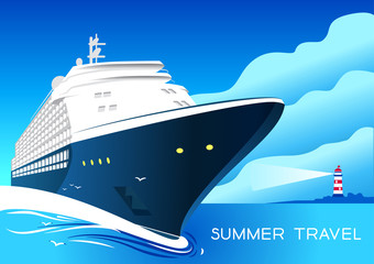 Summer travel cruise ship. Vintage art deco poster illustration. - 105748670