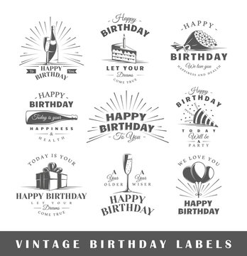 Set of vintage birthday labels
