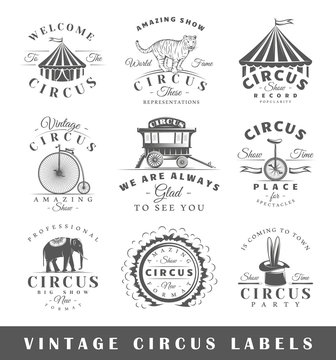 Set of vintage circus labels