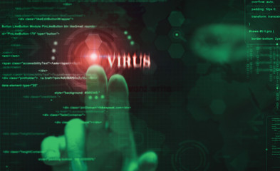 hacker at work with graphic user interface around