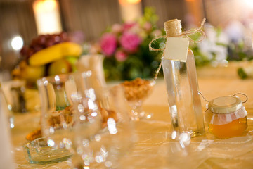 Alcohol bottle placed on a wedding table