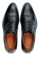 Classic male black leather shoes isolated on a white
