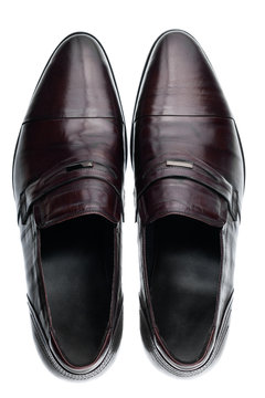 Classic male brown leather shoes isolated on a white